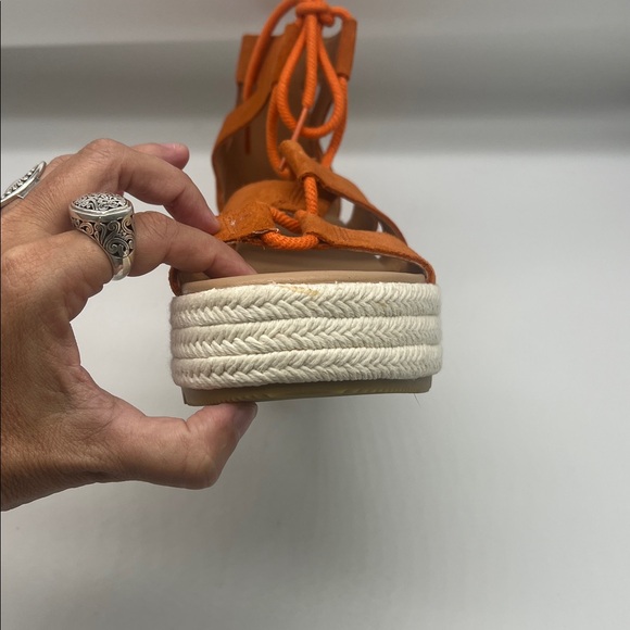 SOREL - Cameron Orange Suede Lace Up Lightweight Open Toe Platform Sandal SZ 9 - Picture 11 of 16